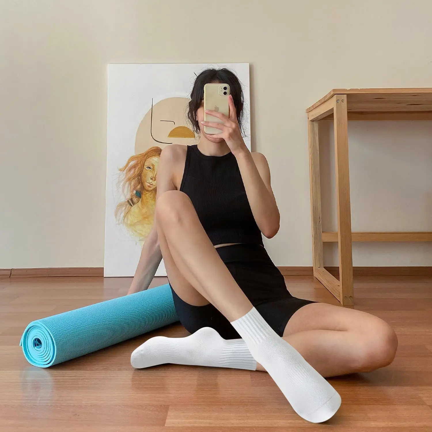 여성용 요가 양말 4켤레, 단색 미드솔 미끄럼 방지 그 - Pilates & Yoga Reversible Mockneck Sweatshirt 리뷰 및 가격